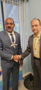 James Hospedales meets Prime Minister Gaston Browne of Antigua and Barbuda at SIDS4 Conference